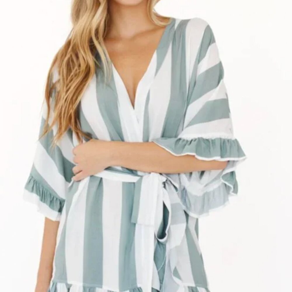 Plum Pretty Sugar Striped Ruffle Robe - Picture 6 of 7